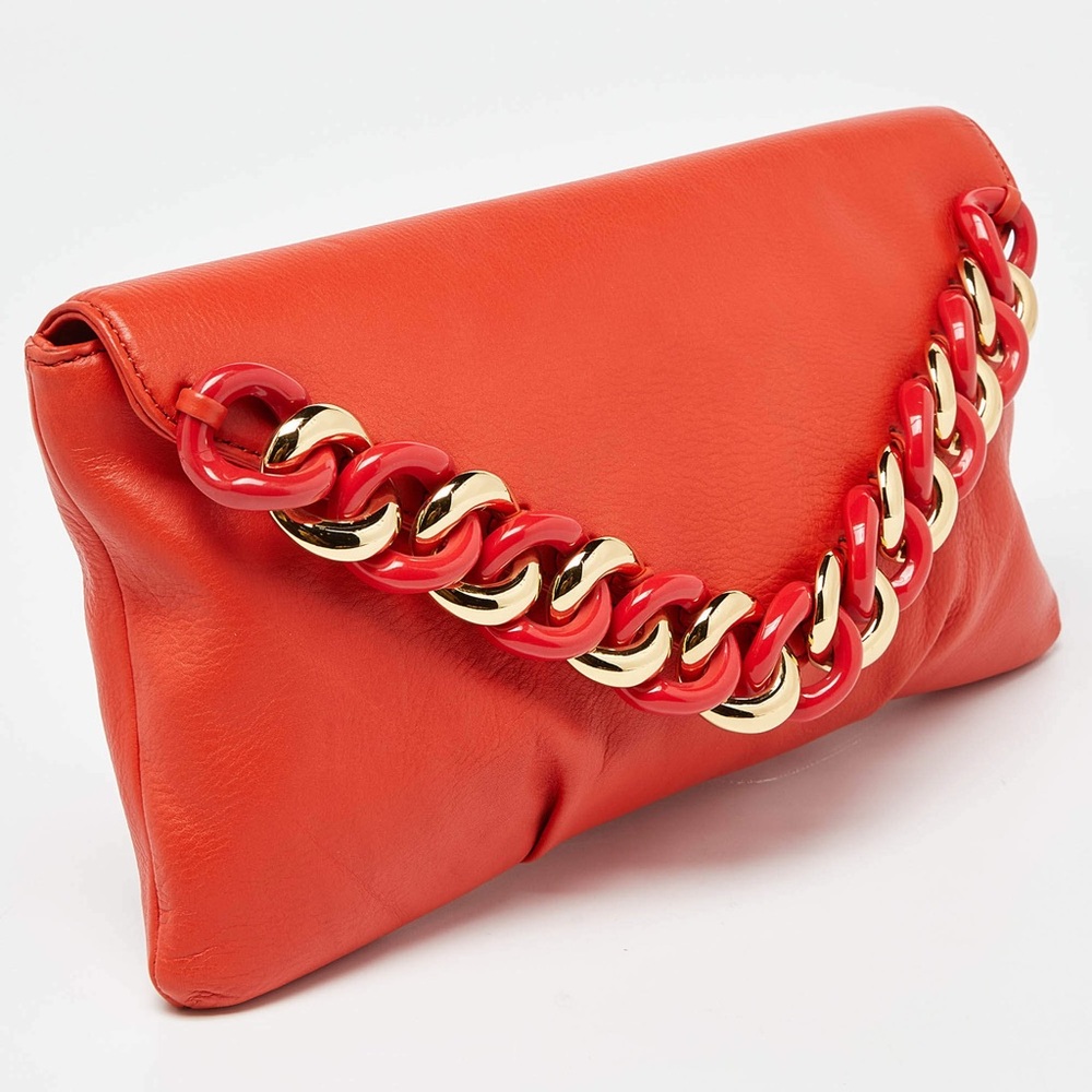 RARE!  MICHAEL Michael Kors Orange Clutch with Gold Chain